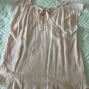 Lauren Conrad Pink Pleat Neck Top with Tie Back